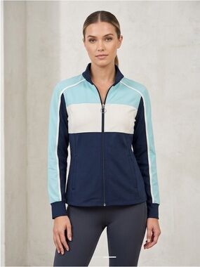 Boston Proper Women's Color Block active performance Jacket - navy mint white M